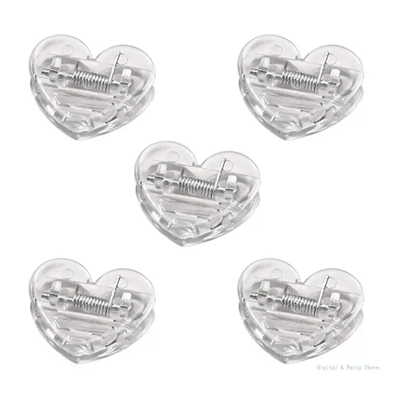 

M17F 5Pcs Transparent Heart Paper Clamps Clip for Student Teacher School