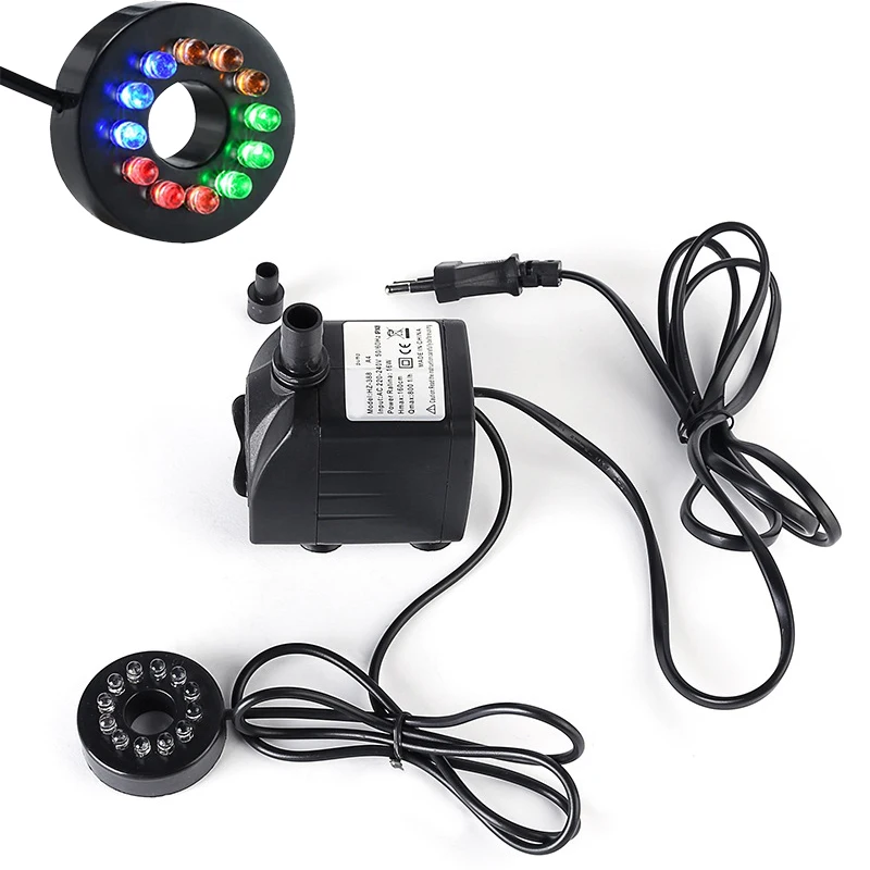 220 В переменного тока, 10 Вт, 12 светильников, 450 л/ч, бесшумный погружной насос, аквариумный садовый фонтан, аквариумный пруд, рокарийный фильтр, циркуляционный насос