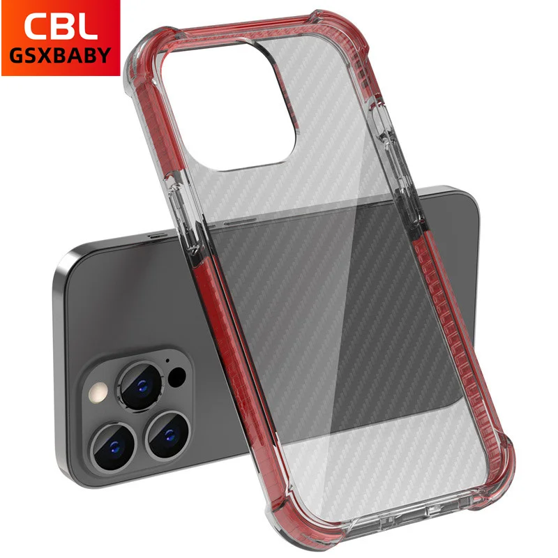 

Clear carbon fiber pattern Cases For iPhone 12 13 Pro Max PC TPU 3 in 1 Back Cover For iPhone 13 13pro shockproof Phone Case