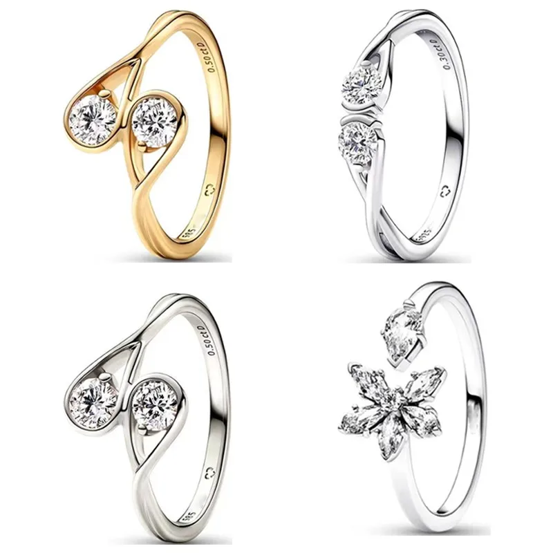 

2023 Latest 925 Sterling Silver Snowflake Gold Droplet Ring For Women's Fashion High Quality Diy Jewelry