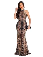 women dresses elegant fashion sexy backless bodycon sequins halter leaky back bag hip sleeveless dress evening prom party gown