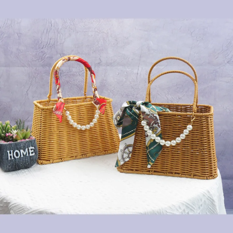 

Rattan Portable Gift Box Weaving Birthday Companion Gift Box Empty Box Straw Fruit Basket Storage Baskets Wedding Supplies