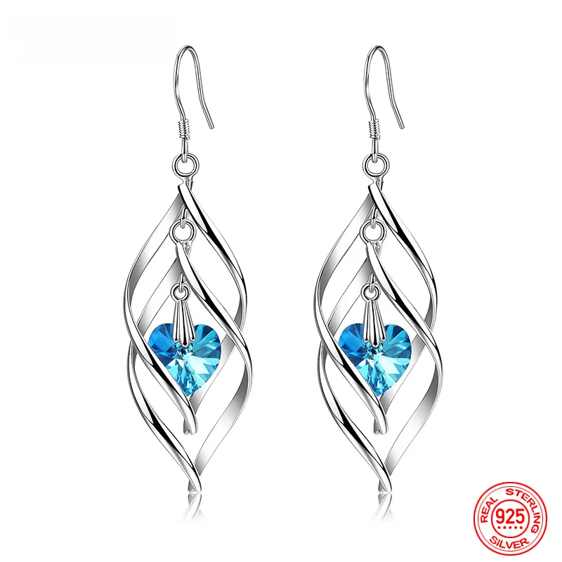 

Hot 925 Sterling Silver pretty Crystal Long Dangle Earrings For Women fashion Wedding Engagement Party Jewelry Christmas Gifts