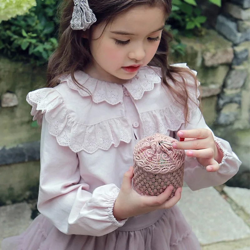 

Children Clothing Girls Shirt 2023 Autumn New Korean Style Girls Lace Sweet Long Sleeved Solid Color Fashionable Shirt