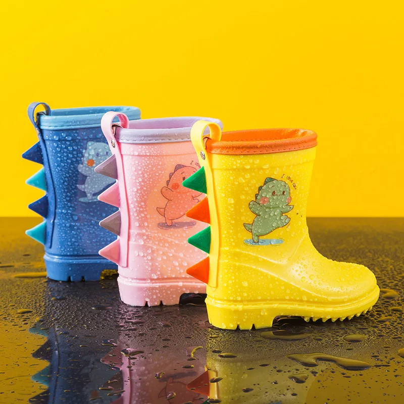 

Size 23-33 New Style Cute Kids 3D Cartoon Dinosaur Rubber Rain Boots Soft Sole Waterproof Lightweight Water Shoes for Boys Girls