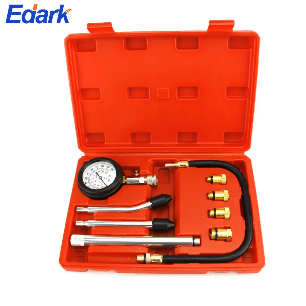 

1 Set Petrol Engine Pressure Gauge Tester Set Compression Leakage Diagnostic Tool for Car Auto with Red Blow Molded Case