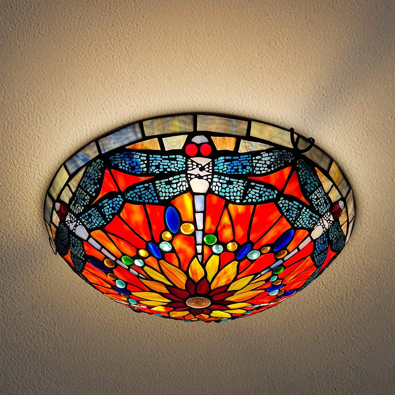 

Tiffany Ceiling Lights Stained Glass Led 3-Lights Flush Mount Ceiling Lamp For Bedroom Dining Living Room Entryway