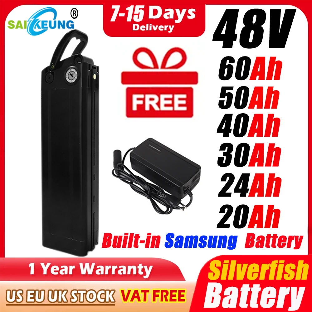 Литиевая батарея для электровелосипеда SilverFish 36 В 48 52 60 72 в 20 Ач 40 50 ач 13s5p akku