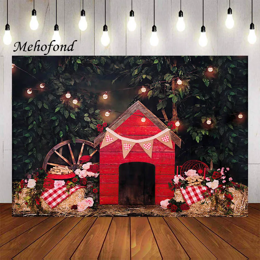 

Mehofond Photography Background Valentine's Day Farm Red Barn Hay Rose Flower Girl Birthday Portrait Decor Backdrop Photo Studio
