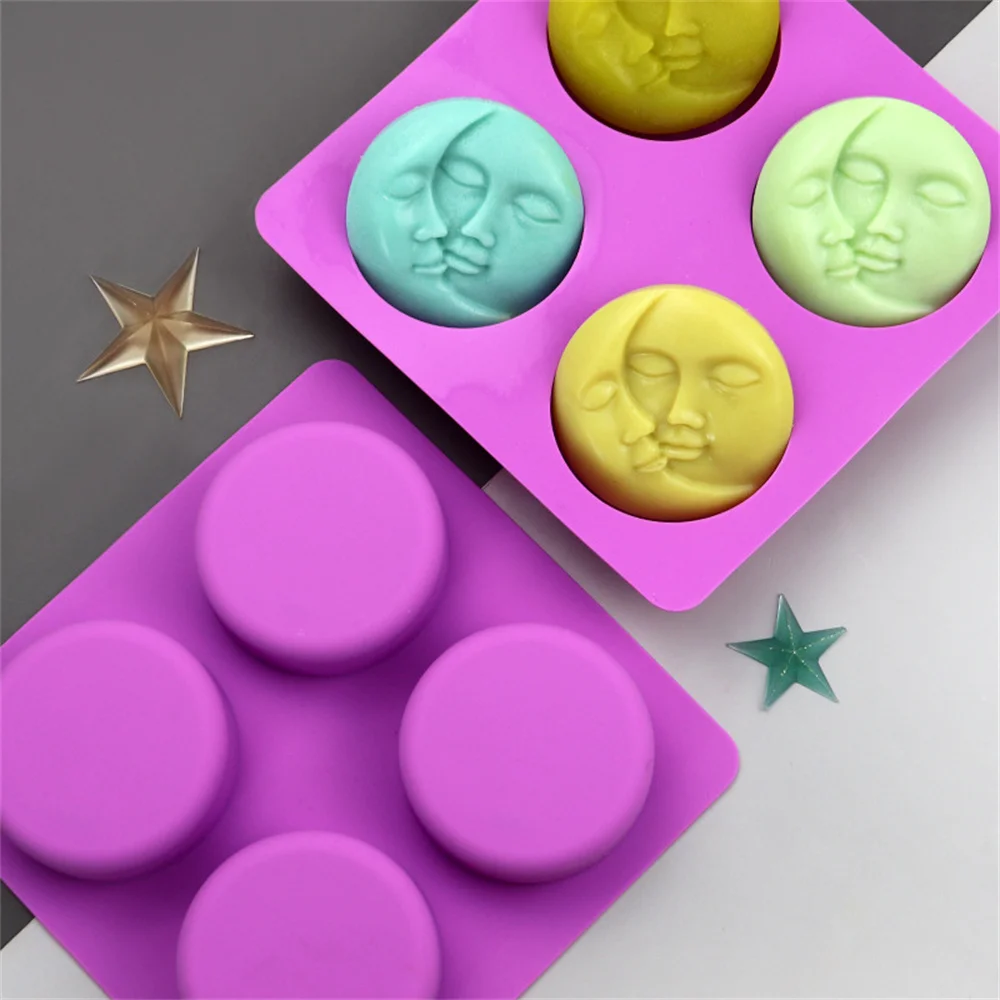 

4 Cavities 3D Facial Moon Silicone Soap Mold DIY Aromatherapy Candle Plaster Gypsum Resin Crafts Kitchen Cake Baking Tools