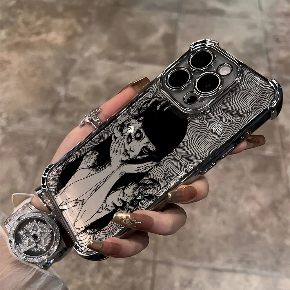 Junji Ito horror Hot comics Plating Case for Oppo Realme C55 C53 C30 C35 C33 C31 9 7 5 5S Pro Plus 4G 5G Anti-Fall Airabag Cover