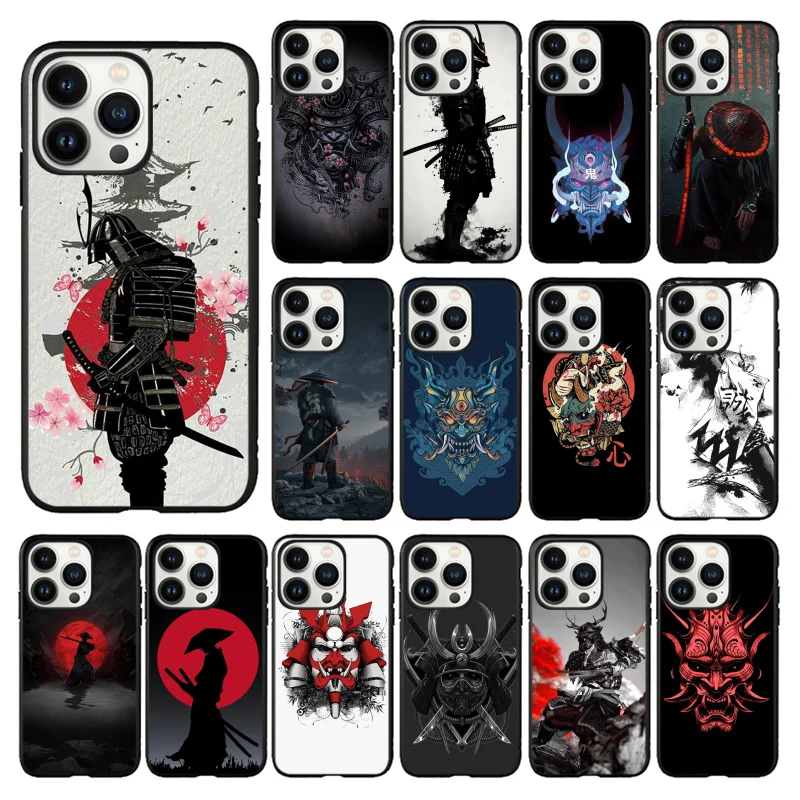 

Samurai Phone Case for iPhone 14 13 12 11 Pro MAX X XS Max XR Mini SE 7 8 Plus Black Funda Coque Case