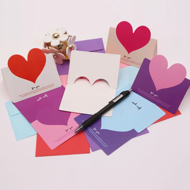 

10pcs/bag Mixed Color LOVE Heart Shape Greeting Card Valentine's Day Gift Card Wedding Invitations Card Romantic Thank You Cards