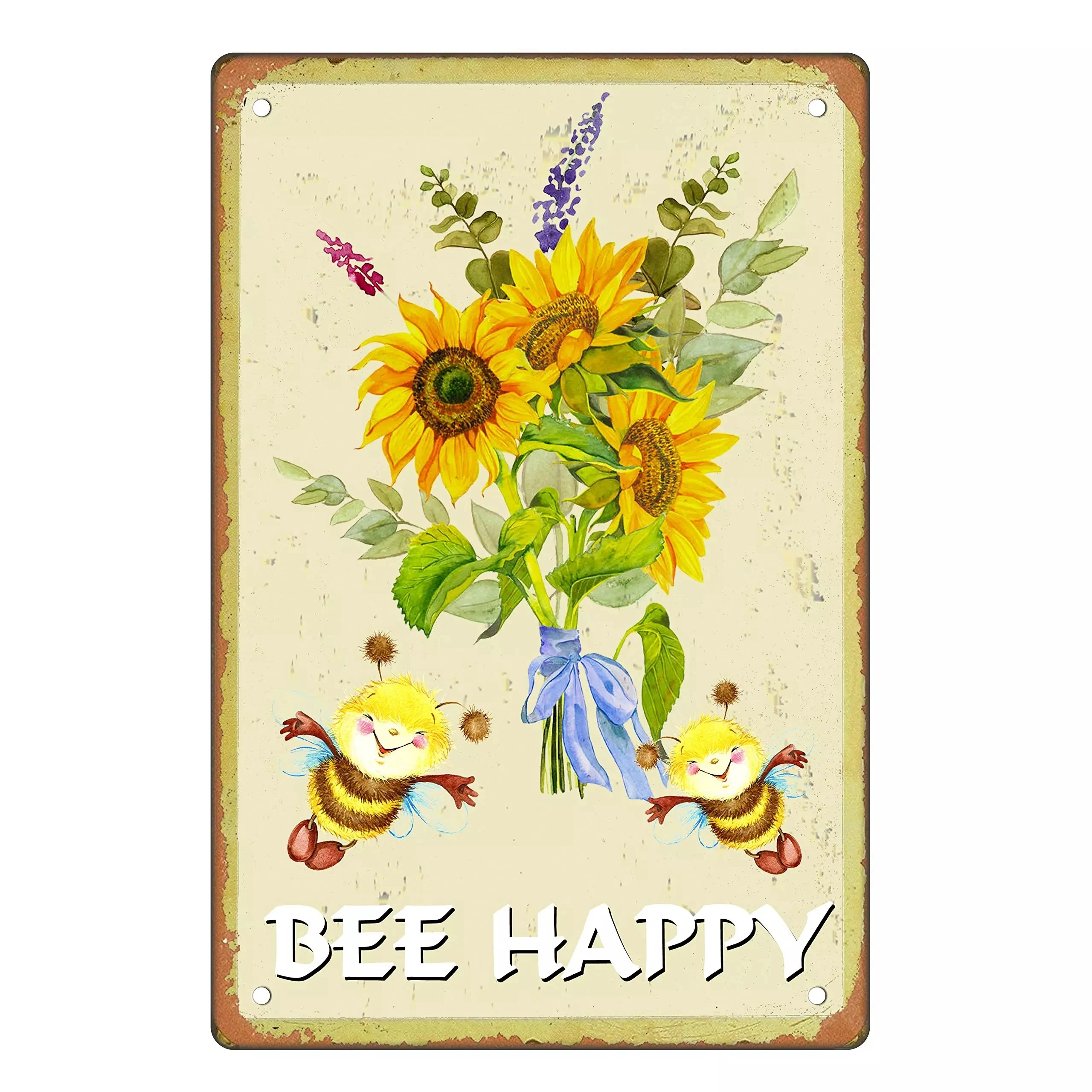 

Pastoral Tin Sign Sunflower Bee Happy Metal Sign Farm Garden Cafe Bar Vintage Tin Poster Home Room Iron Wall Decor