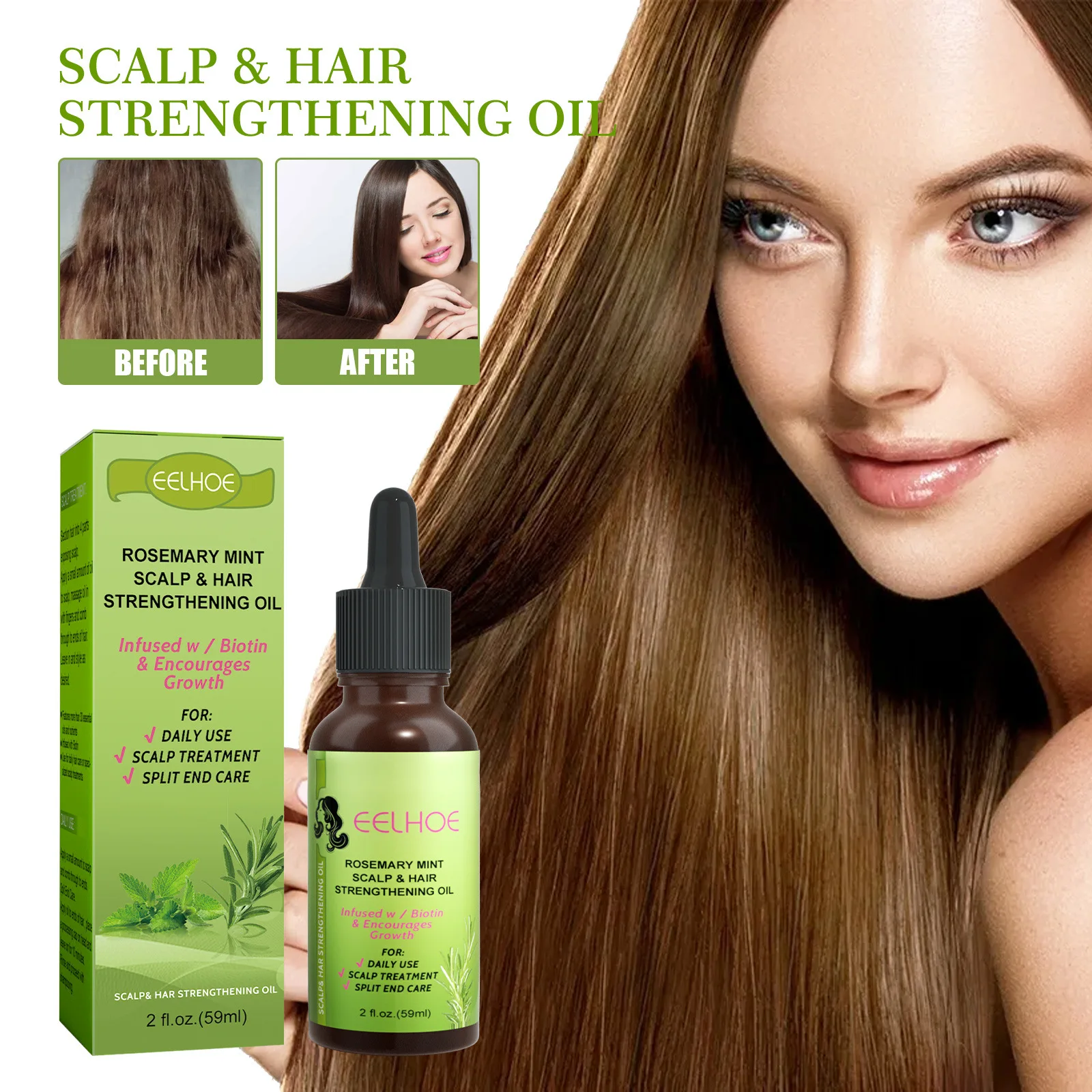 59ml Mint Rosemary Hair Care Essential Oil Anti-frizz Growth Smooth Serum Hair Oil Anti Hairs Loss Treatments Beauty Health