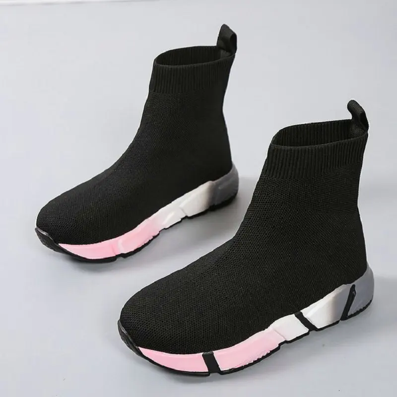 High-top elastic socks boots 2022 spring knitted fly-knit platform shoes Nice neutral black student running sports casual shoes