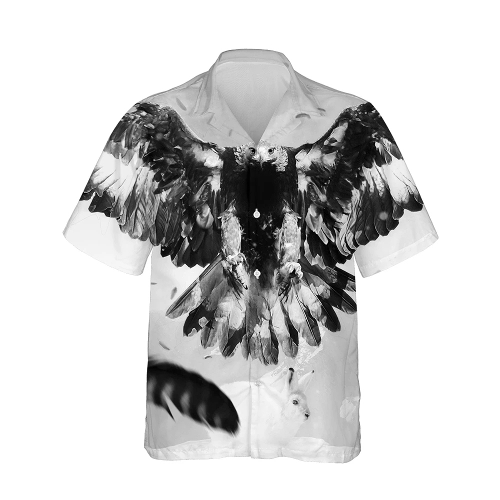 Jumeast 3d Fierce Eagle Printed Hawaiian Shirt Men Short Sleeve  Cool Vintage Street Fashion Shirts Casual Loose Oversized Tops
