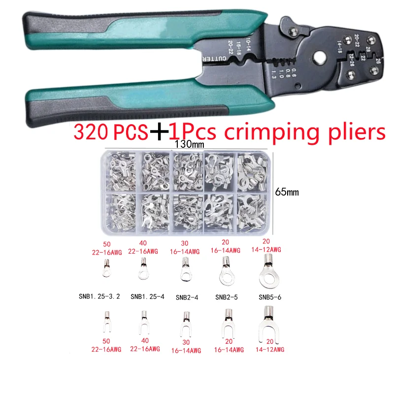 1/150/320PCS,Crimp Terminal and With Pliers Kit,Cold Pressed,U Shaped O Shaped,Wire Connector,Brass Plug-in,Splicing Terminal