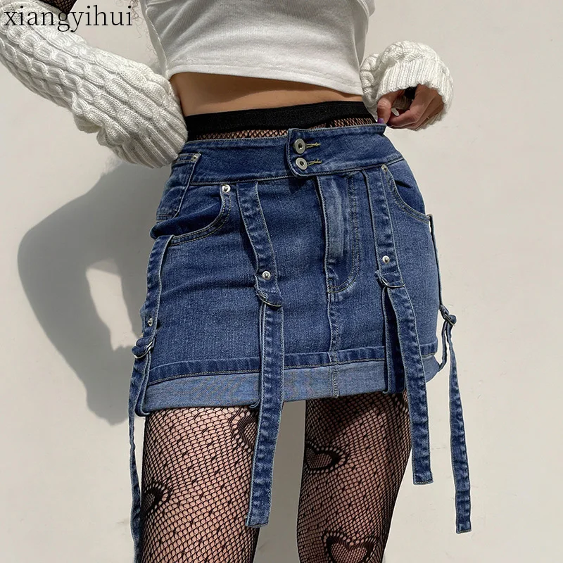 

Blue Denim Ribbon Package Sexy Denim Skirt Fashion High Waist Women Mini Jean Skirts 2022 Summer Club Party Street Skirt