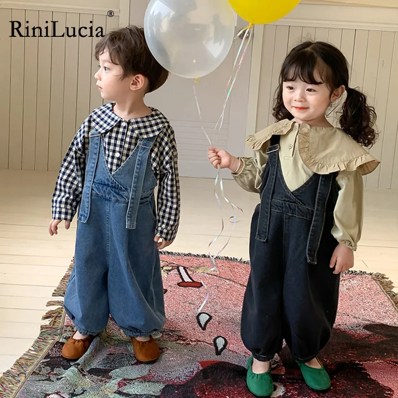 

RiniLucia Children's Denim Bloomers Overalls Autumn 1-6 Years Old Boys Girls Baby Casual Trousers Fashion All-match Jumpsuit