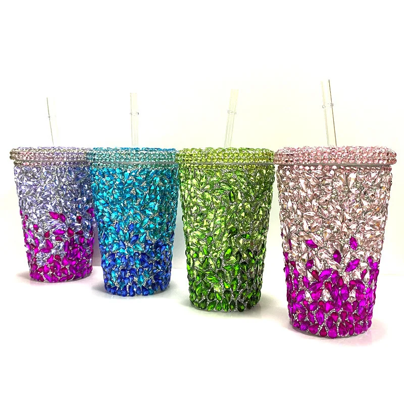 

Высококлассная кофейная чашка с драгоценными камнями, двухслойная пластиковая кофейная чашка 500 мл, многоразовая дорожная кружка для воды, подарок на Рождество.