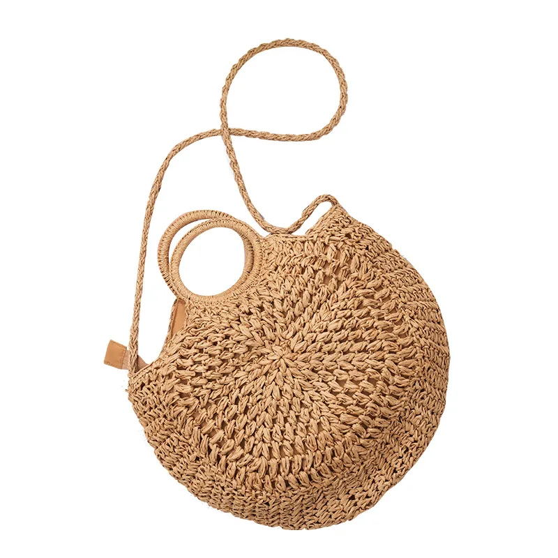 Casual Hollow Round Straw Handbags Paper Woven Women Shoulder Bags Handmade Summer Beach Crossbody Bag Small Bali Purses 2023