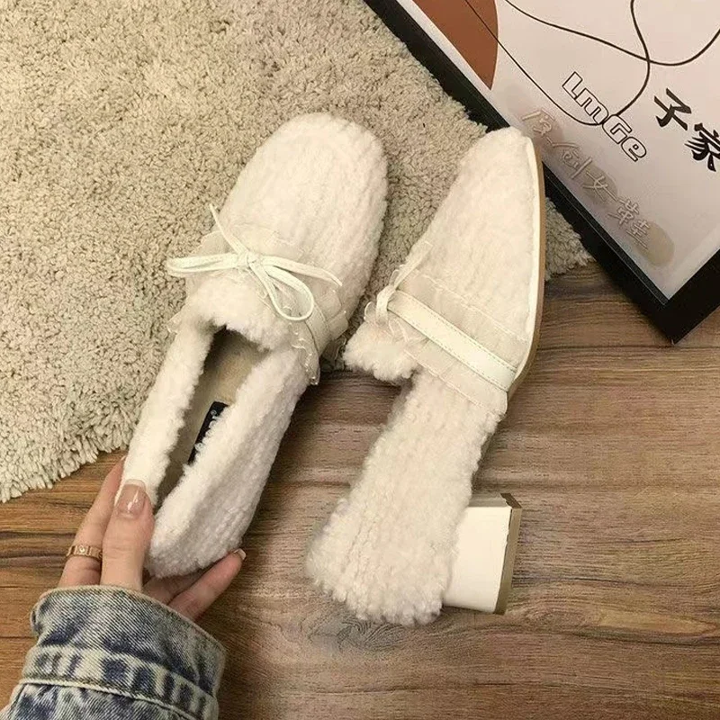 

Butterfly Knot Women Fur Elegant Fad Ankle Winter Boots Low Heels Designer 2024 New Shoes Short Plush Comfortable Mujer Botas