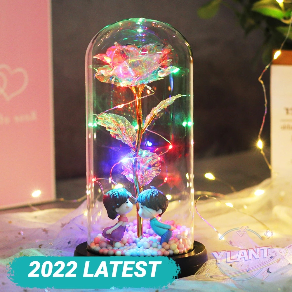 

2022 LED зачарованная галактика Роза вечный 24K золотой Фольга цветок с сказочной гирляндой в куполе для рождества День Святого Валентина подар...