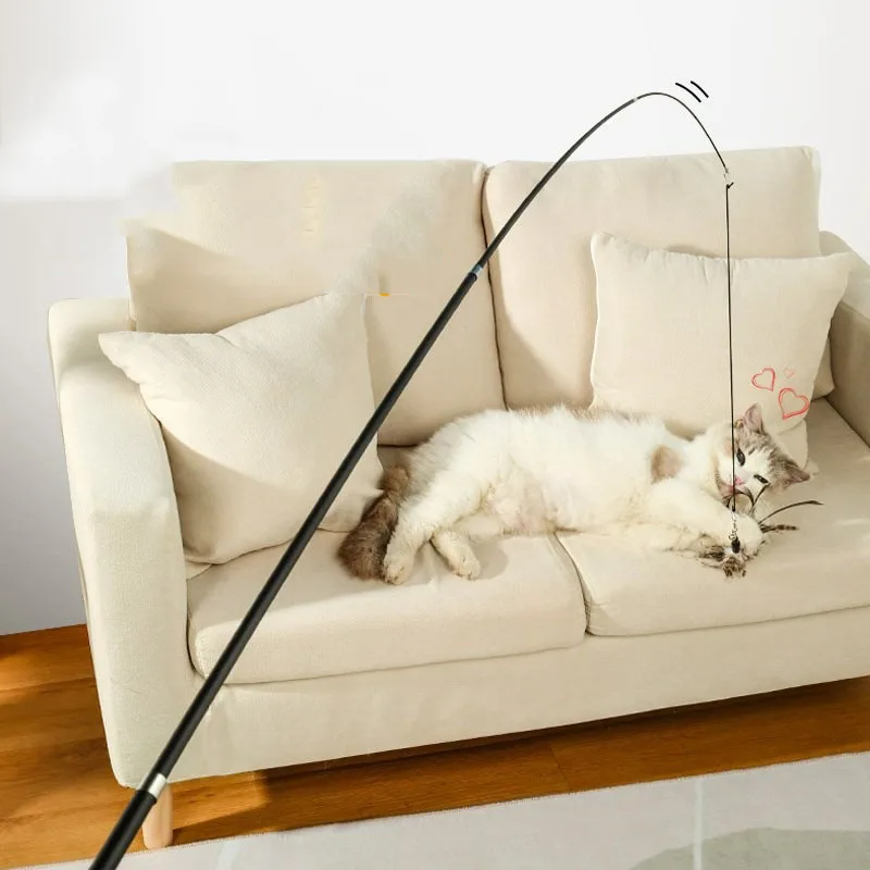 

Funny Cat Stick Long Rod Retractable Wire Fishing Rod 1.8m Bite-resistant Feather Bell Cat Toy Pet Supplies Toys Interactive