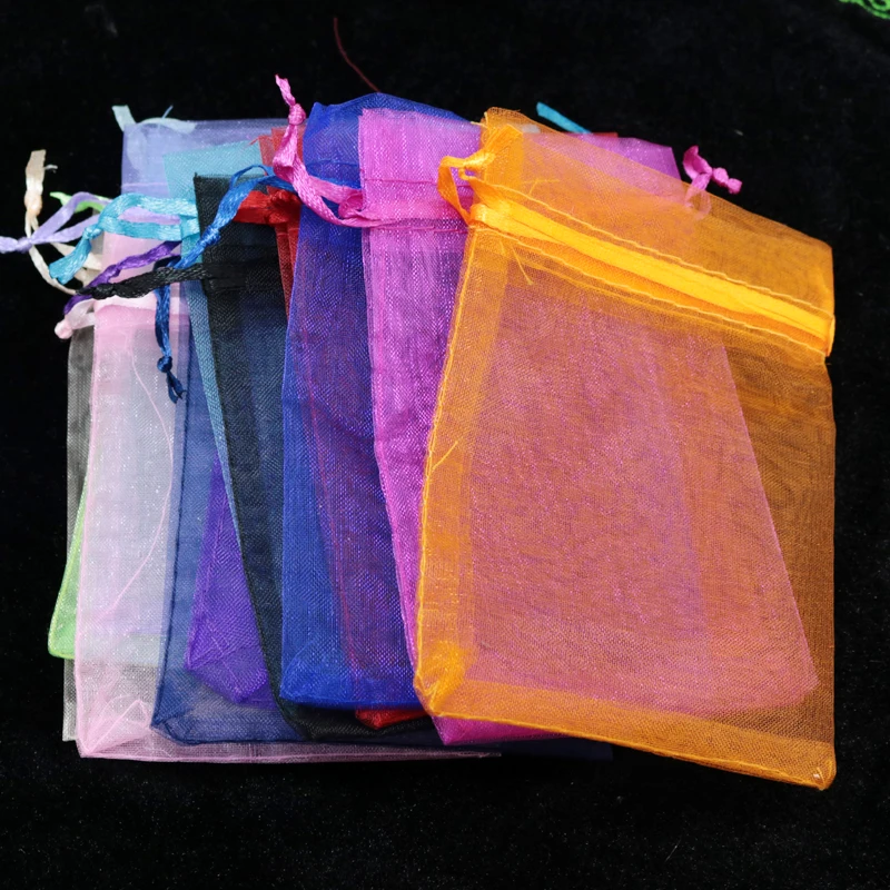 

50pcs/lot Drawstring Organza Bags Jewelry Packing Gift Pouches 11x16cm Colorful Tulle Fabric Wedding Bag Showcase Soap Storage