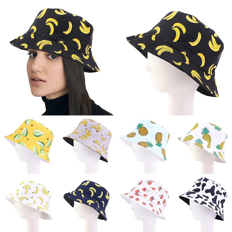 

2022 Summer Fruits Print Bucket Hats For Girls Fashion Hip Hop Sun Visor Hat Men Women Fisherman's Cap Boy Panama Gorros