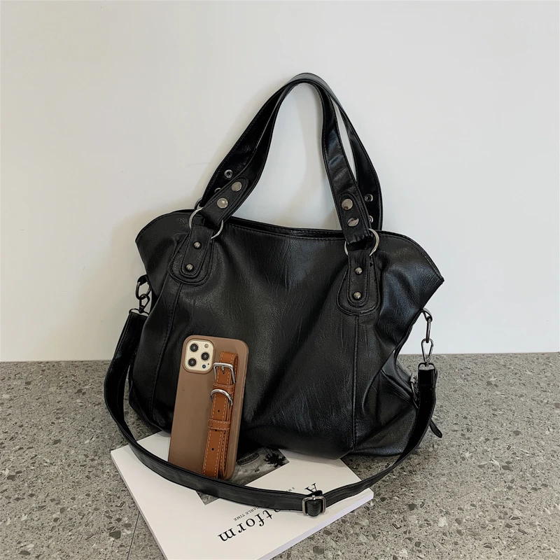 Large Capacity Handbag Women Big Casual Tote Top-handle Bag Soft Pu Leather Hobos Crossbody Bag Female Travel Shopper Handbag