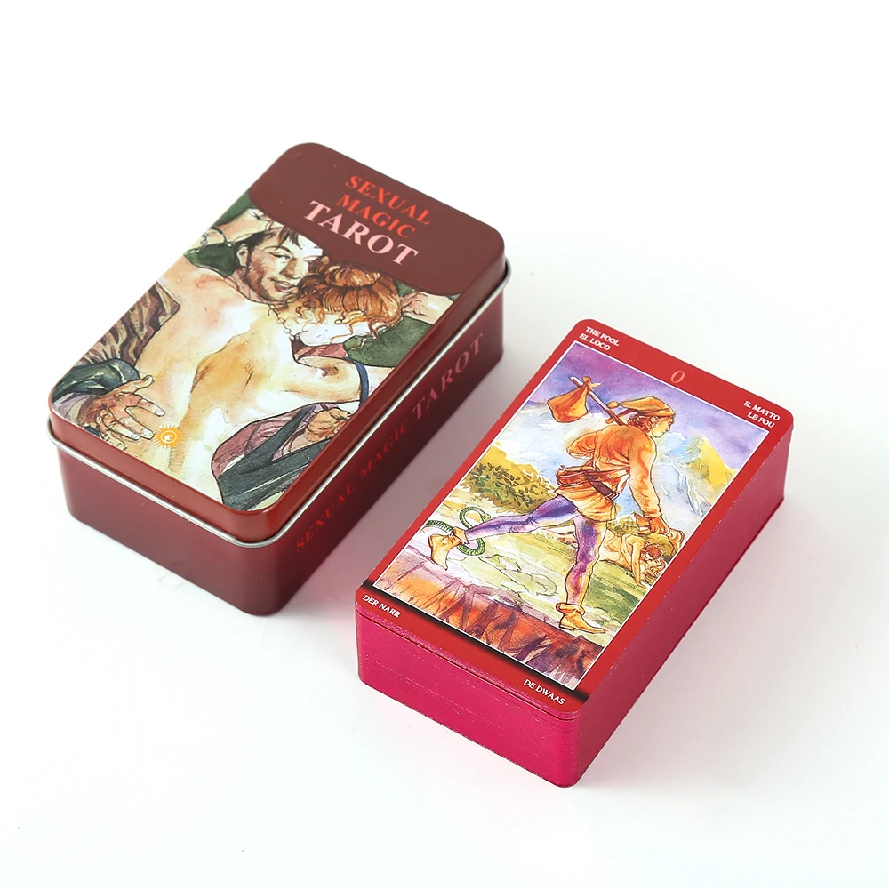 

Волшебные 78 карт колода Таро жестяная коробка Золотая фольга край судьба гадания Настольные игры для судьбы гадания настольные игры