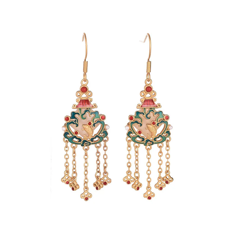 

Palace Vintage Ethnic Tassel Earrings for Women Lucky Cloud Water Drop Flower Dangle Earring Chinese Fashion Jewelry Wholesale