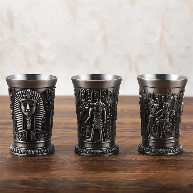 

Egypt Myth Retro Metal Cup Bronze 3d Relief Liquor Spirits Small Goblet Household Small Size Personality Cocktail Cup
