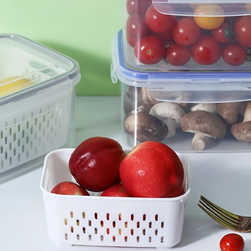 Ящик для хранения фруктов и овощей прозрачный двухслойный сливной корзины