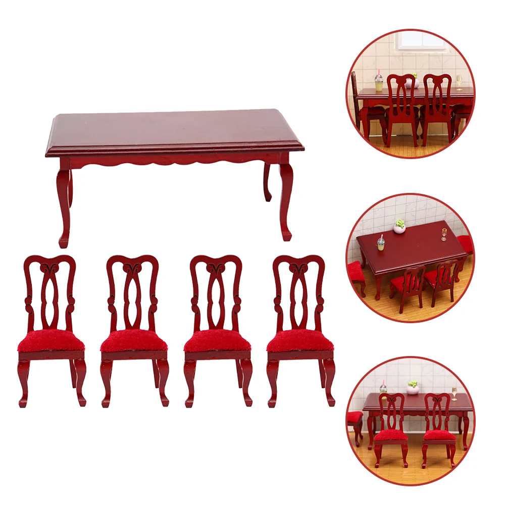 

Table Miniature Furniture Chairs Dining House Chair Set Mini 12 Scale Accessories Landscape Wooden Tiny Model Stool Bench Room