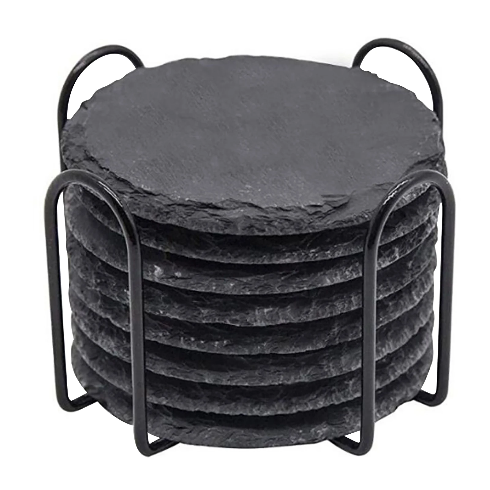 

8pcs Home Decor Mug With Holder Heat Resistant Cup Mat Gifts Tableware Natural Bar Non Slip Slate Stone Drink Coaster Handmade