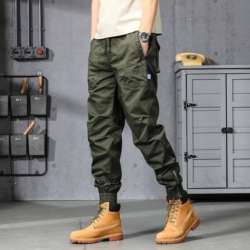 Джинсы-карго мужские с множеством карманов модные штаны свободного покроя