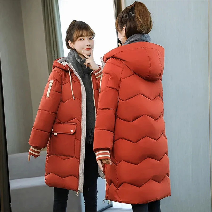 Mid-length Oversized 4XL Hooded Loose Coat Winter Warm Thick Parka Women Fluffy Overcoat Basic Solid Outwear Korean Snow Jacket
