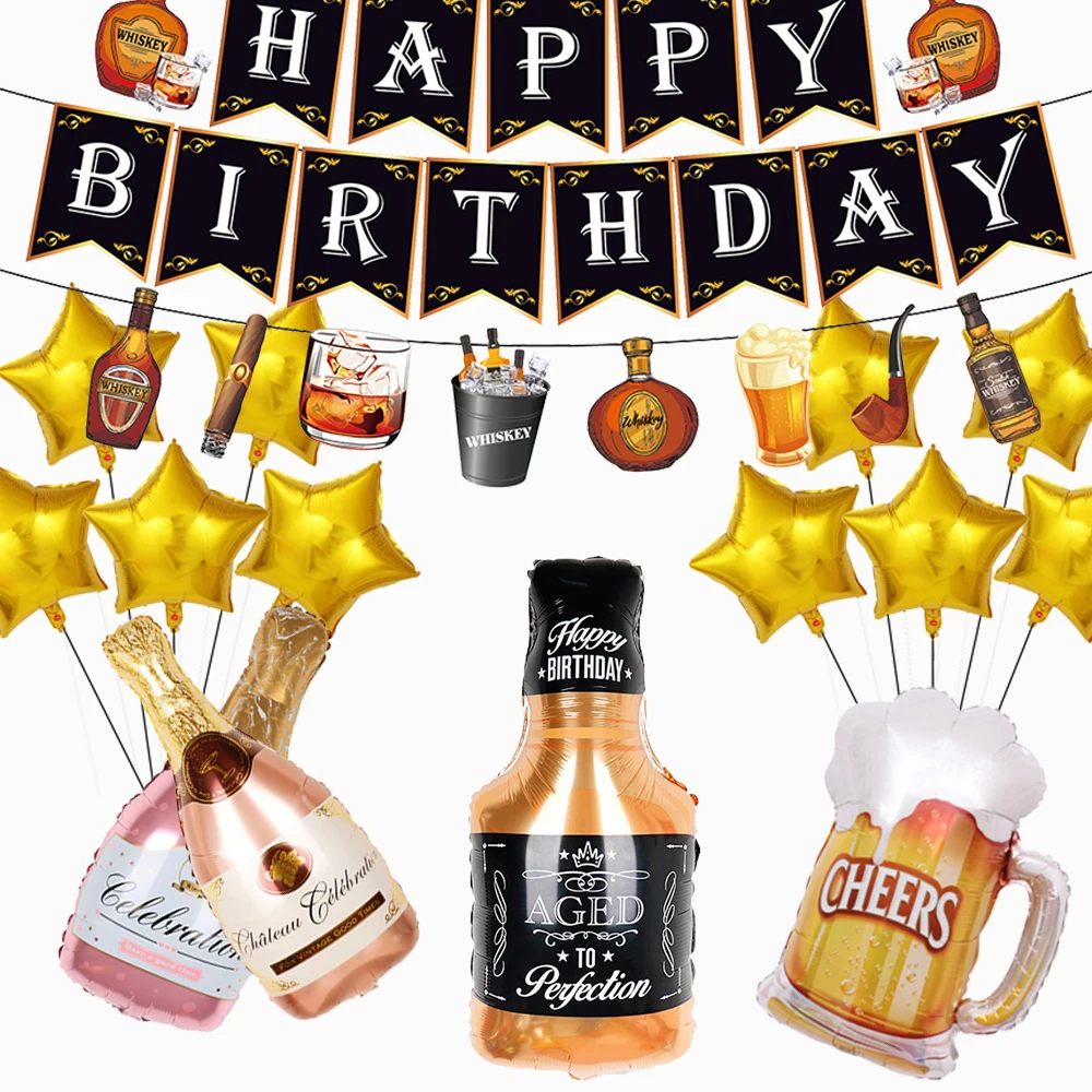 

Украшения для дня рождения с виски, баннеры, воздушные шары для мужчин и женщин, товары для дня рождения, Классические винтажные праздничные Декорации для бара и вечеринки