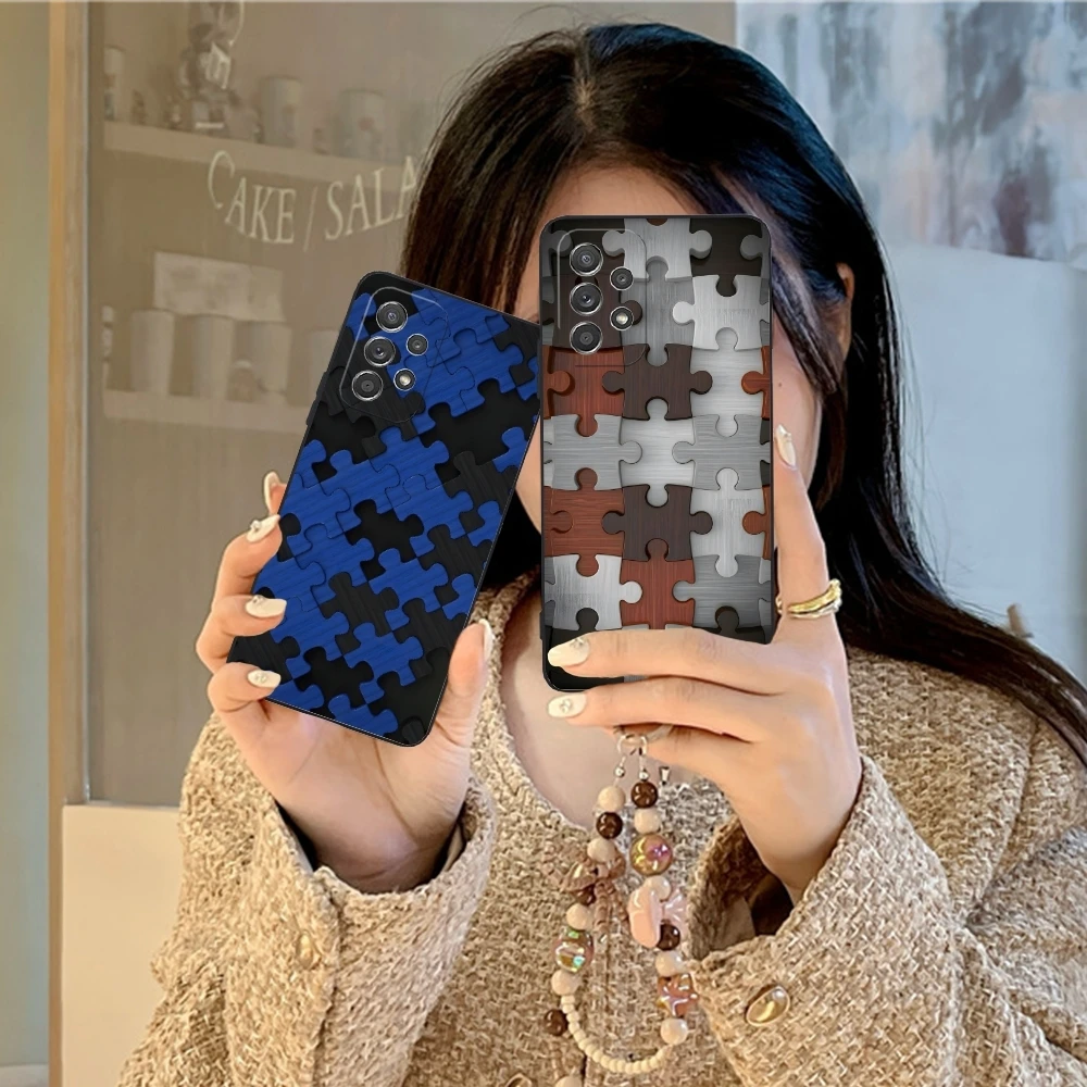 Puzzle Pretty Fashion Mobile Cell Phone Case for Samsung Galaxy A91 73 71 70 54 53 52 34 24 23 21 S 5G Black Cover Shell