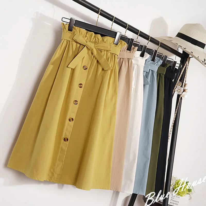 

Women's High Waist Short Skirt, Mid Length, Knee Length, Button, Korean Version, Pleated School Skirt, Summer, Autumn Fashion