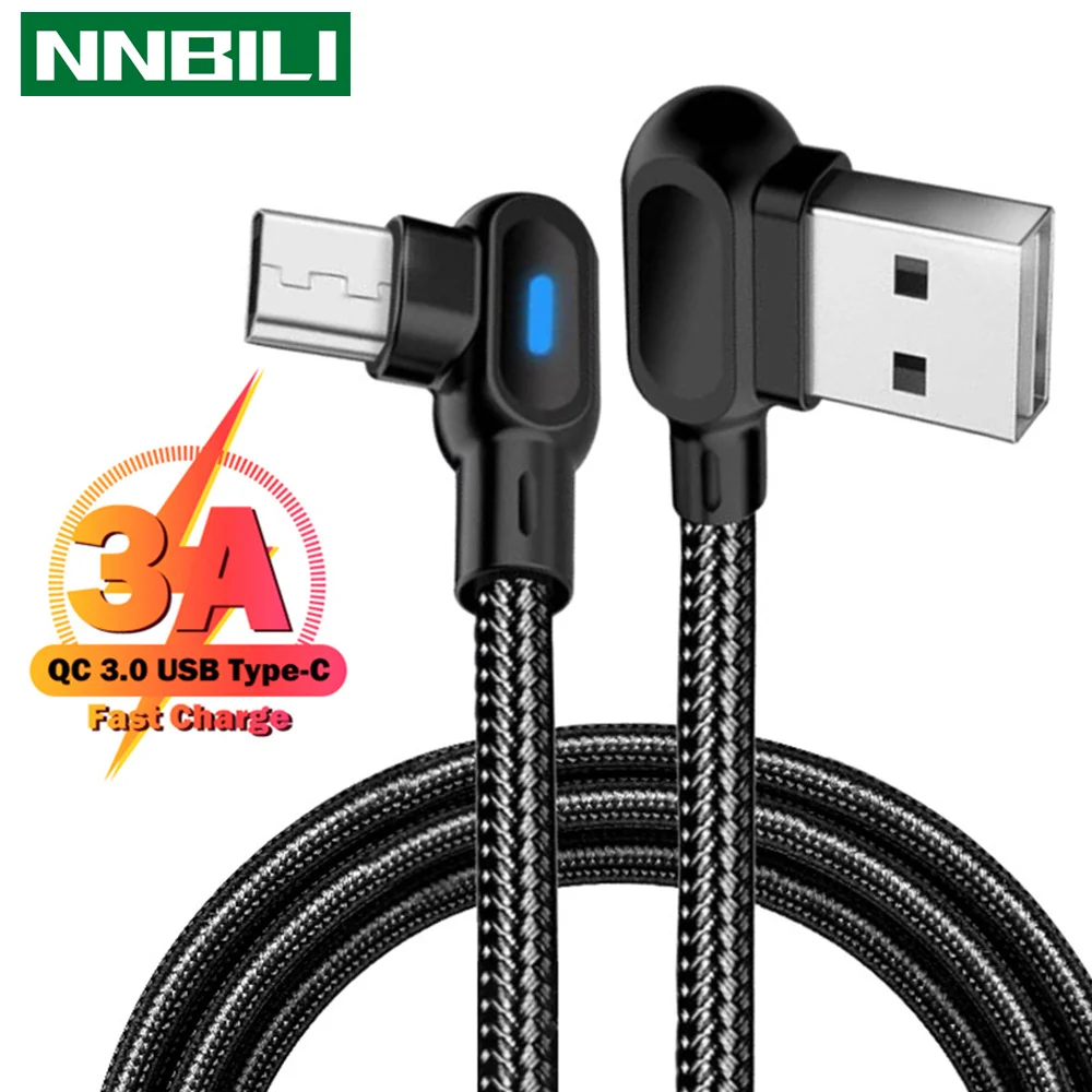 

NNBILI 3A Fast Charge 90 Degree Type C Micro USB Cable Support 0.25/1/2M for Xiaomi 11 Samsung Huawei USB Type C Microusb Cord