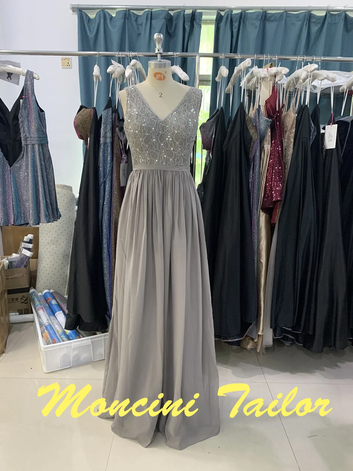 

2023 серое шифоновое кружевное платье без рукавов с блестками и V-образным вырезом, складками и карманами, настраиваемое модное платье подружки невесты