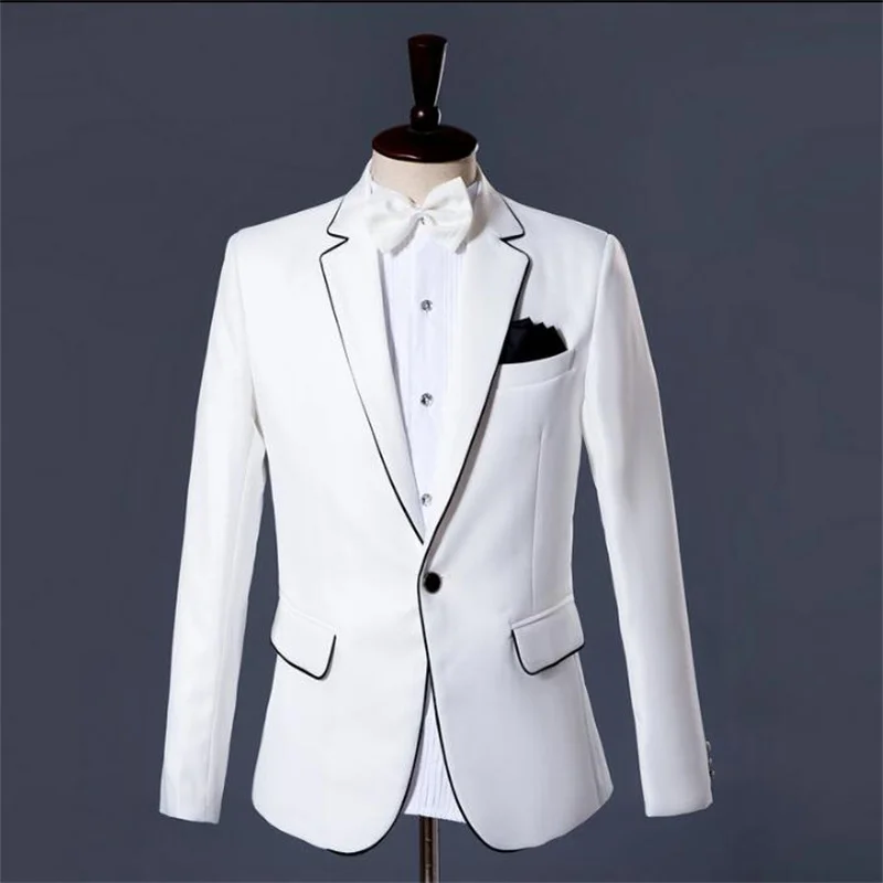 Singer star style dance stage clothing for men suit set with pants 2020 mens wedding suits costume groom formal dress tie white