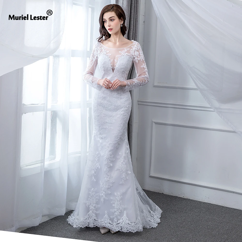 

Real Photo Women Mermaid Wedding Dress Bohemain Slim Fit Bride Marriage Full Sleeves Backelss Appliques Bridal Gowns Custom Made