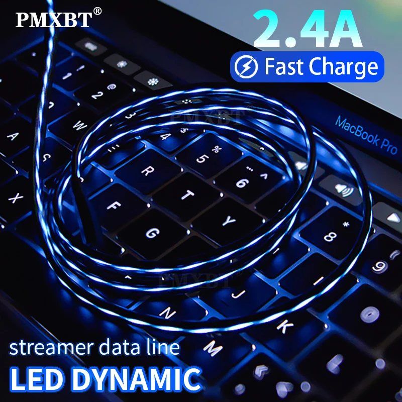 

1M/2M Glowing Cable Mobile Phone Charging LED light Cable Micro USB Type C Charger Cord For Samsung S10 Xiaomi Mi9 Luminous Wire