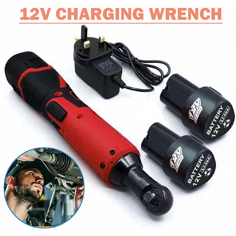 

12 V 3/8'' Electric Ratchet Wrench 90 Degree Right Angle Cordless Ratchet Wrench 60 N.m With 2 Battery For Car/Mechanical Repair