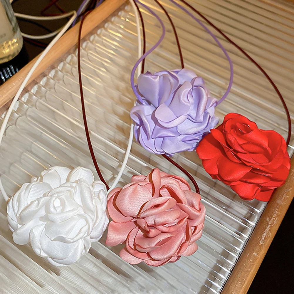 

Vintage French Fashion Red Large Flower Black Choker Necklace Neck Strap Neck Chain For Women Wedding Jewelry